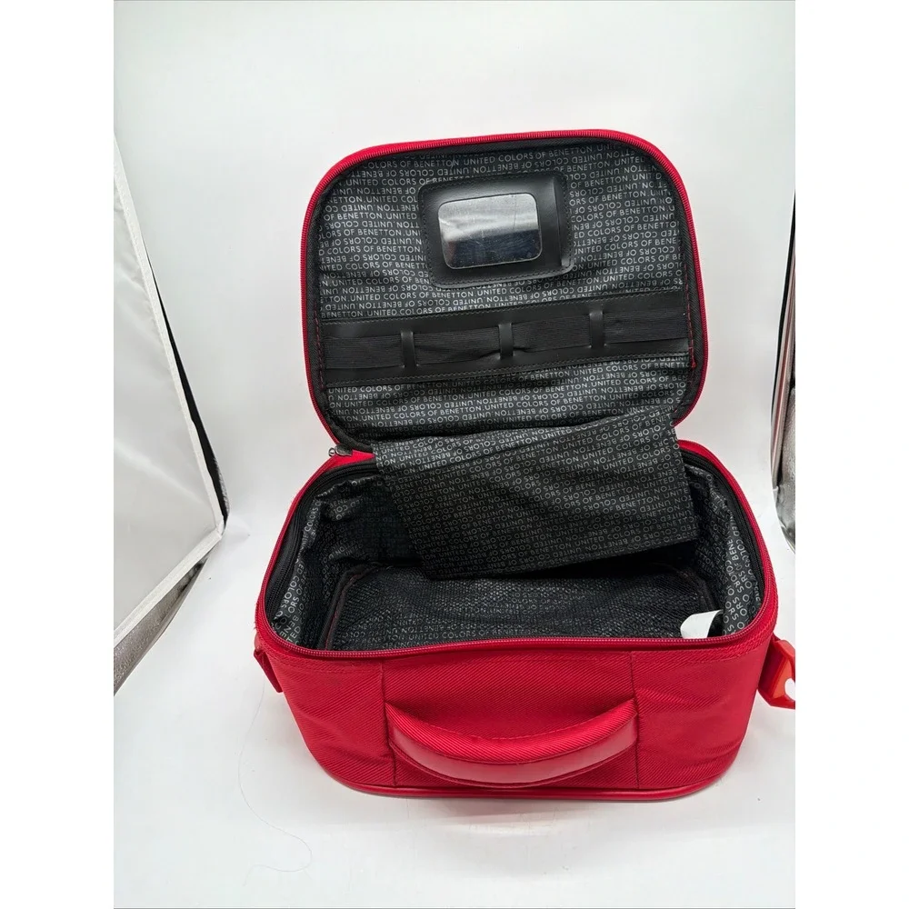 United Colors of Benetton Red Vanity Case Travel Cosmetic Bag Mirror Organizer